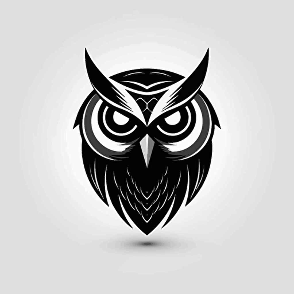 Owl, logo, black color, in the style of minimalist, vector, minimalist, icon, simple, logo technique, comic vector illustration style, flat design, minimalist icon, flat, adobe illustrator, white background