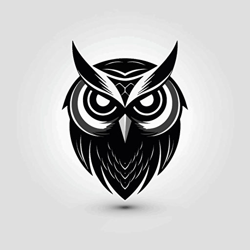 Owl, logo, black color, in the style of minimalist, vector, minimalist, icon, simple, logo technique, comic vector illustration style, flat design, minimalist icon, flat, adobe illustrator, white background