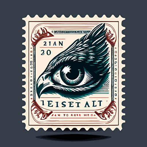 a stamp with an eagle and an eye on it in a flat vector art style