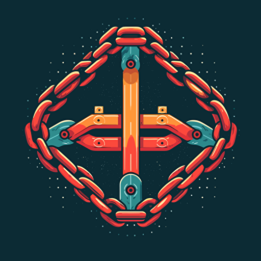 two large chains crossing creating an X formation, a padlock hangs from where the two chains intersect, simple, vector illustration