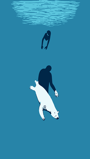 a polar bear drowning. minimalist vector illustration. blue on blue. slick. beautiful. stunning. breathtaking.