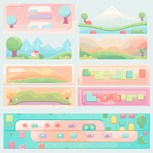 Design a game panel, rectangular, curved edges, texture, single color, creative design, designed for 6 year olds, pastel colors, detailed, flat style, vector, animation