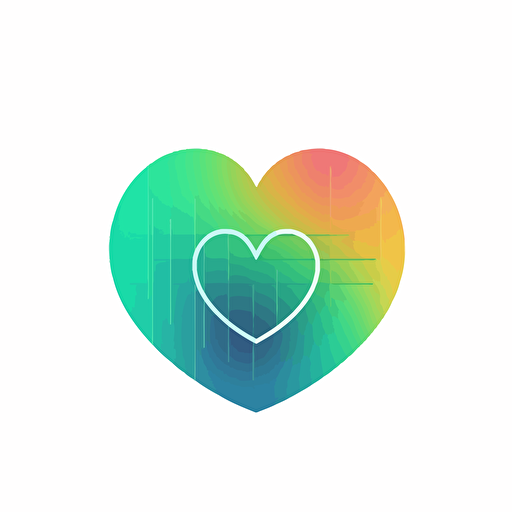 clean minimalistic emblem logo of an earth-like heart with a pulse line, vector, gradient, green, blue, yellow, pink on white background