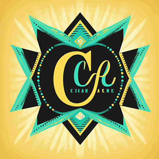 a Royal emblem, colors black yellow and teal, for an elite black girls cheer leading squad, letters C E A, vector