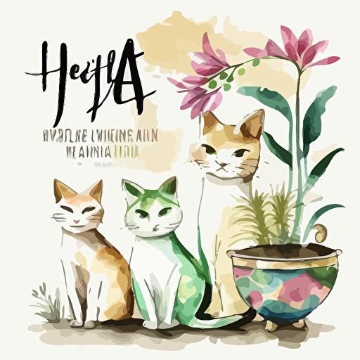 selamat hari raya greeting card, watercolor painting style, with cats infront, cute vector art