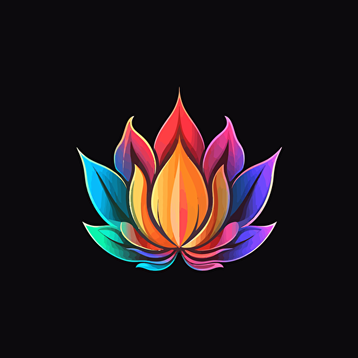 Modern Stylized iconic logo of lotus flower, rainbow color vector, on black backgroung