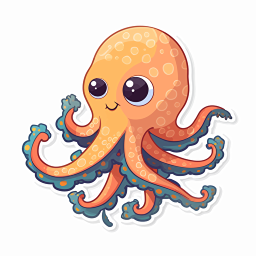 octopus, sticker, cartoon style, white background, cute, vector