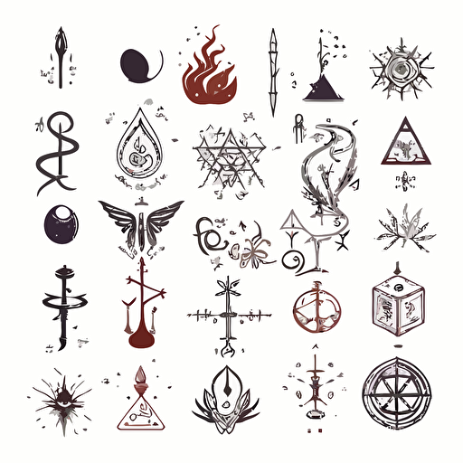 spiritual, alchemy symbols, hand drawn vector, white background, minimalist