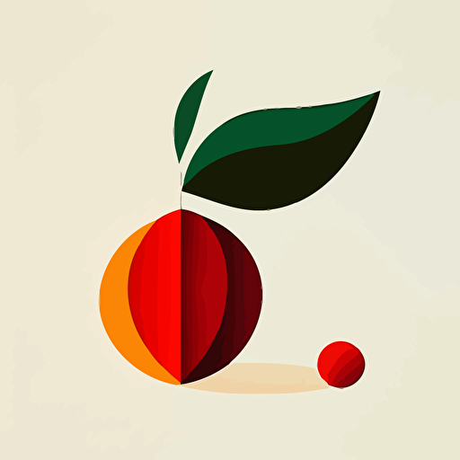 Nuanced, retro, Ivan Chermayeff-inspired, minimalistic vector logo, sleek modern cherry icon, dynamic angle, abstract thought, subtle indirectness, simplicity, "Basics Logos" by Index Books. v 5