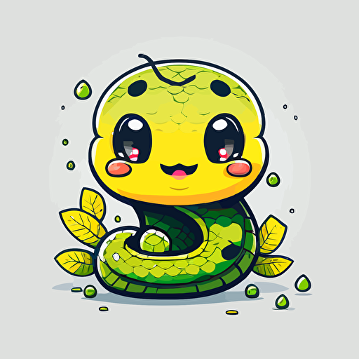 cute snake kawaii style, vector, white background, cute facial expression