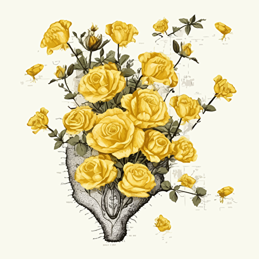 Vector drawing of the state map of Texas with small yellow rose flowers inside