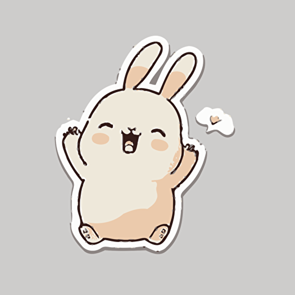 sticker, happy, bunny, kawaii, contour, vector, white background