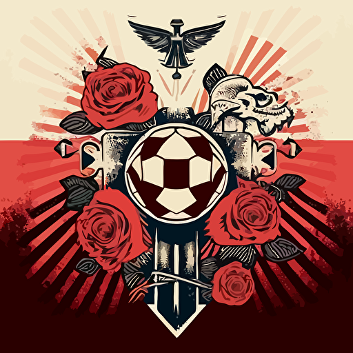 modern soccer team vector artwork with a rose, soccer ball, and a cross