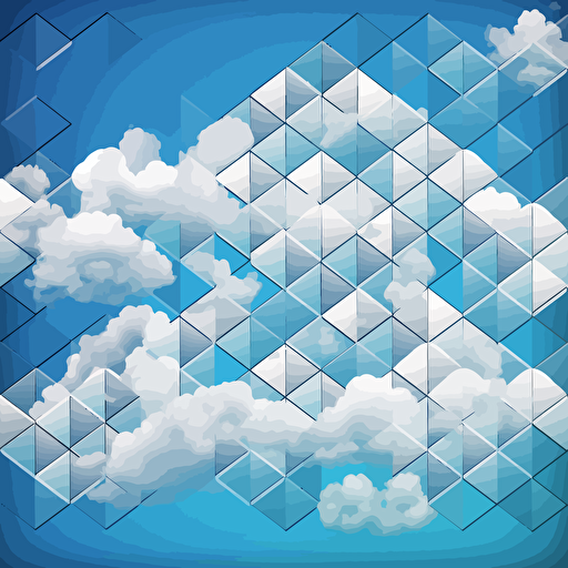 background; high altitude cumulus cloud in bright blue sky, overlaid with white geometric pattern framework vector