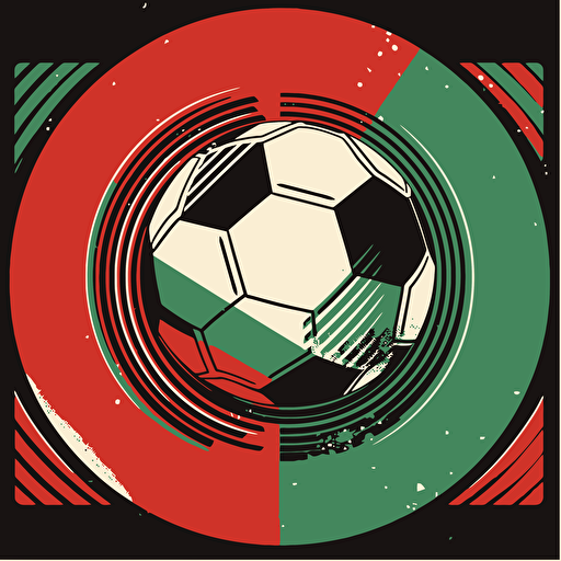 football retro poster with few colors red green white black, illustrator, vector hq flat
