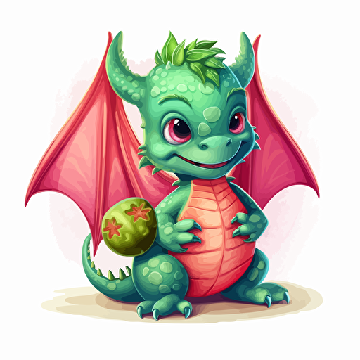 little dragon with a watermelon, cartoon, vector style