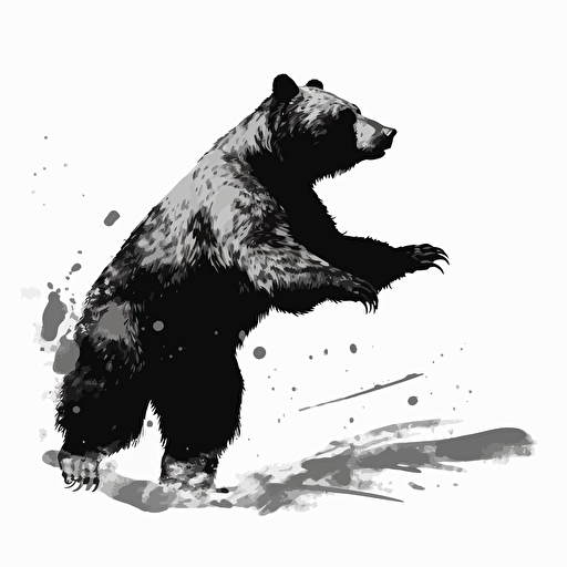 bear making a hang ten symbol with one paw, black and white illustration, simple vector, white background ::blob brush style