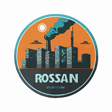 flat vector logo, rosatom, background industrial city