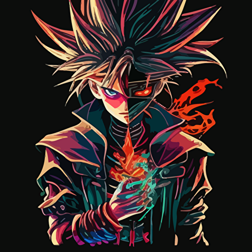 mago oscuro yu gi oh , cuerpo entero, vector, psicodelico, ilustracion digital,