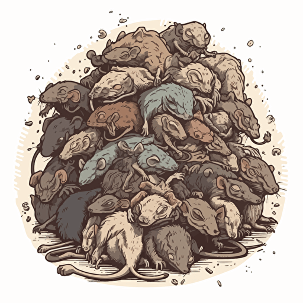 a pile of dead rats, vector, sticker, punk comic art, detailed,