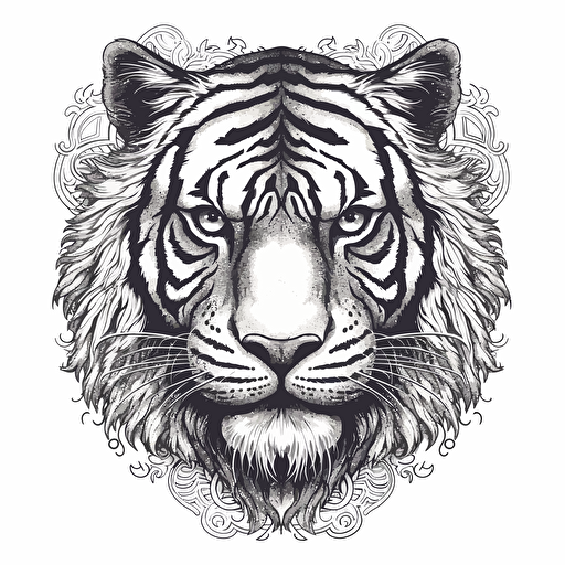 linework black and white tiger vector style