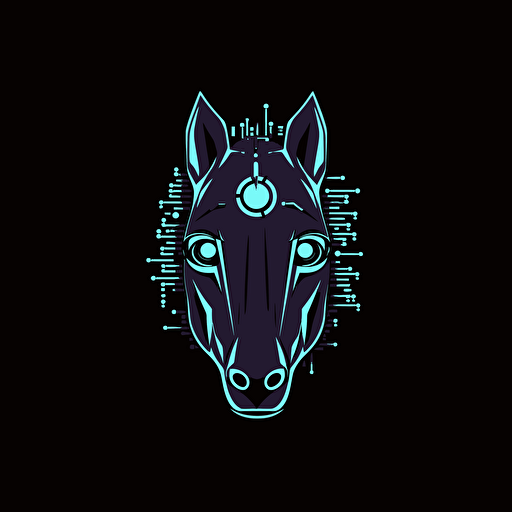 vector simple logo of a cyberpunk horse head with circuts, blocky, centered