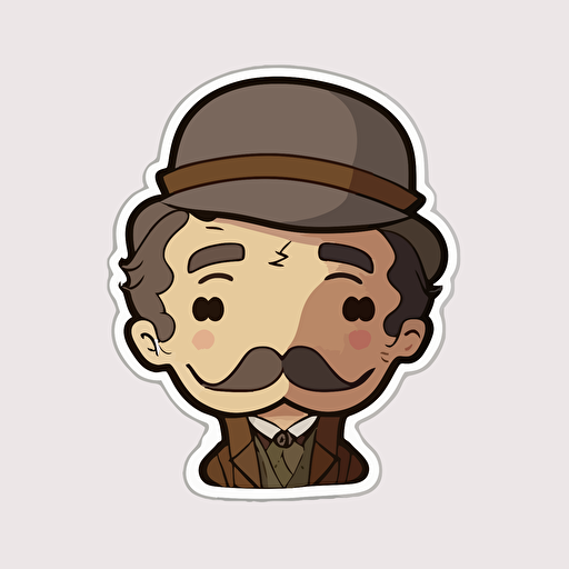 Sticker, Happy Colorful Watson from Sherlock Holmes with short brown beard, kawaii, contour, vector, white background