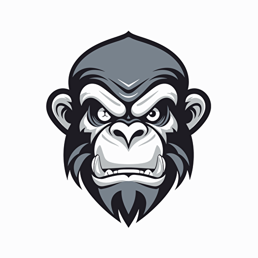 an illustrative logo of an angry chimpanzee face with short hair in the style of Afarin Sajedi, vector, on white background, use 2 colors,