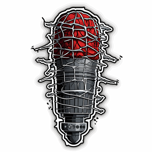 a barbwire wrapped microphone, vector, sticker