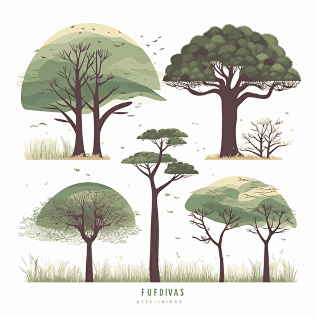 african trees. Isolated white background. Minimal vector illustration.