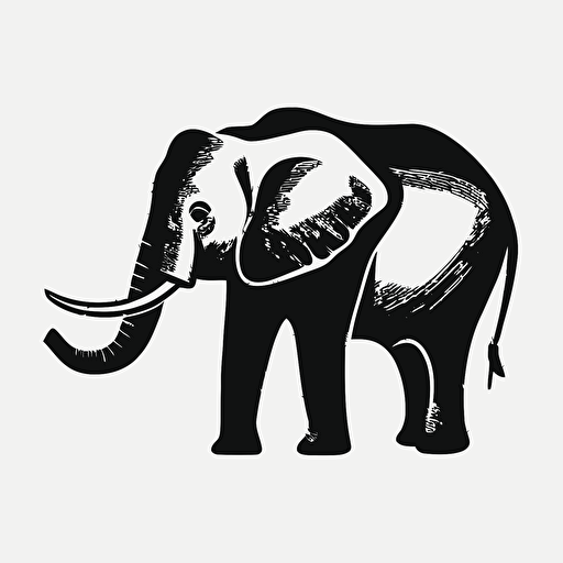 Pop art minimalist iconic logo of elephant, black vector, on white background