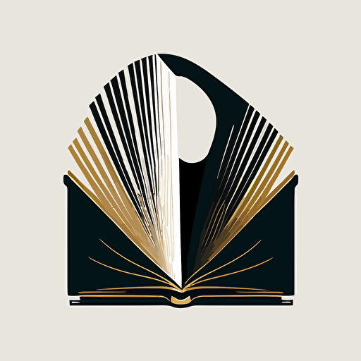 book logo, with harp emerging from pages, minimalist, vector, HD