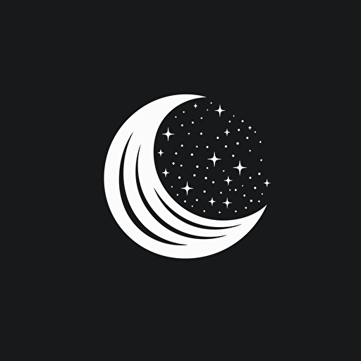 moon logo, flat vector, black and white