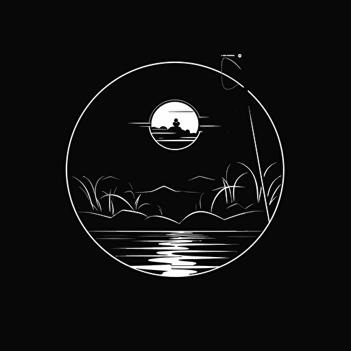 simple fly fishing pole, minimalism, vector art, black and white, flat