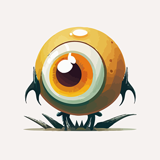 floating eyeball enemy, 2D, sinister, game enemy, vector, simple colors, flat colours, on white background
