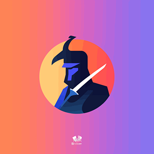 flat vector logo of samurai, blue purple orange gradient, simple minimal, by Ivan Chermayeff