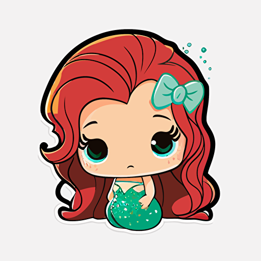 Disney little mermaid chibi sticker style transparent background vector