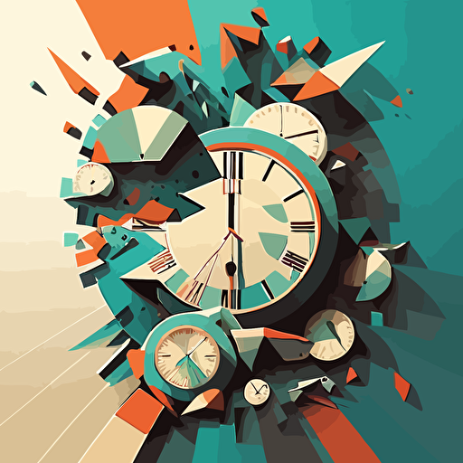 2d vector illustration abstract geometric style recreation of the famous persistance of memory with clocks**