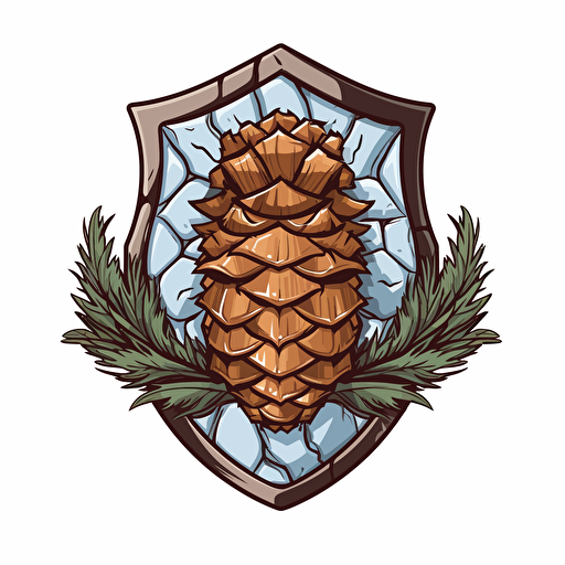 Vector cartoon shield crest of a pine cone white background