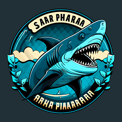 a tiger shark as a pharmacist vector art, emblem, logo, simple cartoon, 2d