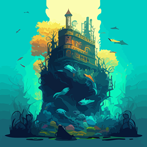 an underwater stronghold, vector style, colorful