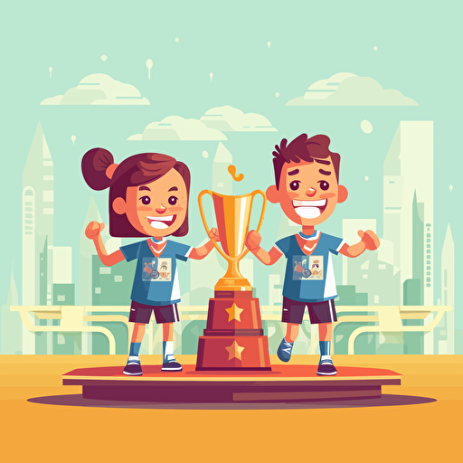 kids winning trophies sport vector in stadium