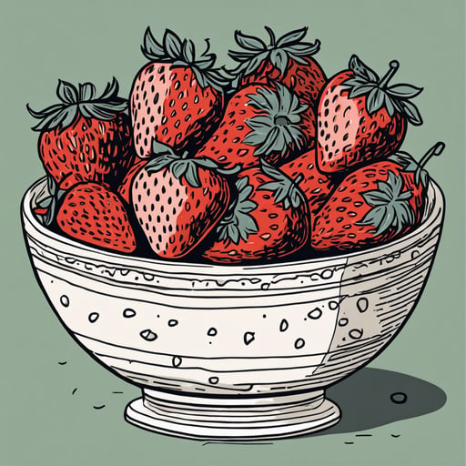 Ripe strawberries in a ceramic bowl.