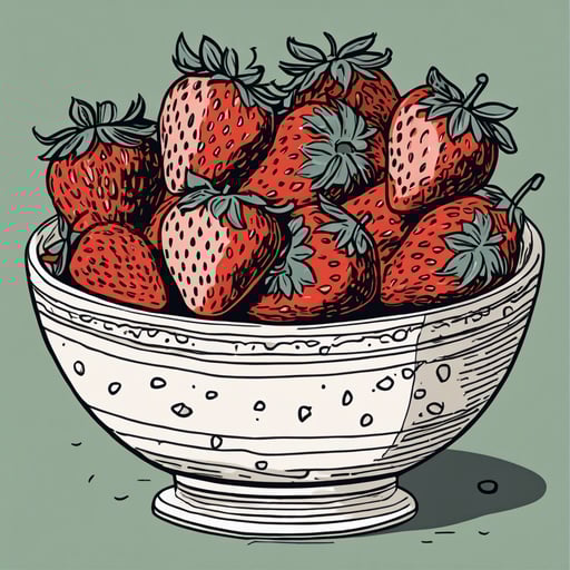 Ripe strawberries in a ceramic bowl.