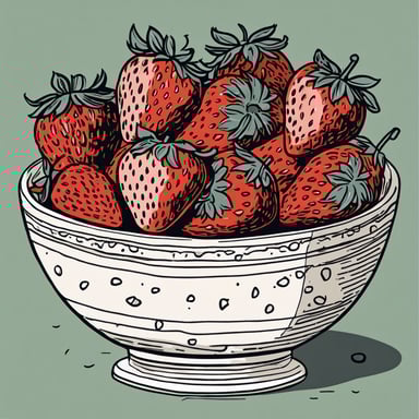Ripe strawberries in a ceramic bowl.