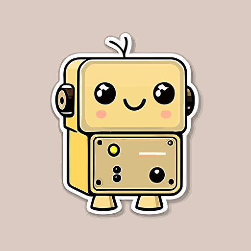 vector sticker style, kawaii cute, small smiling robot yellow pastel tones