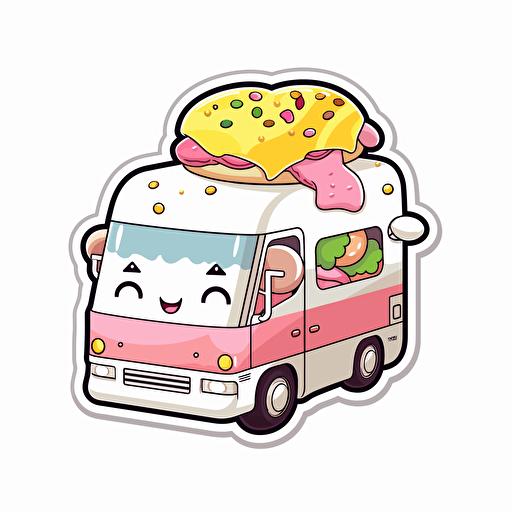 cute smiling anime style food truck sticker vector white background