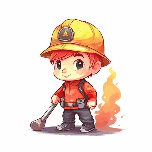 cute fireman, detailed, cartoon style, 2d watercolor clipart vector, creative and imaginative, hd, white background