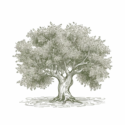 sage green olive tree, line simple line drawing of olive tree, top down, simple vector, white background