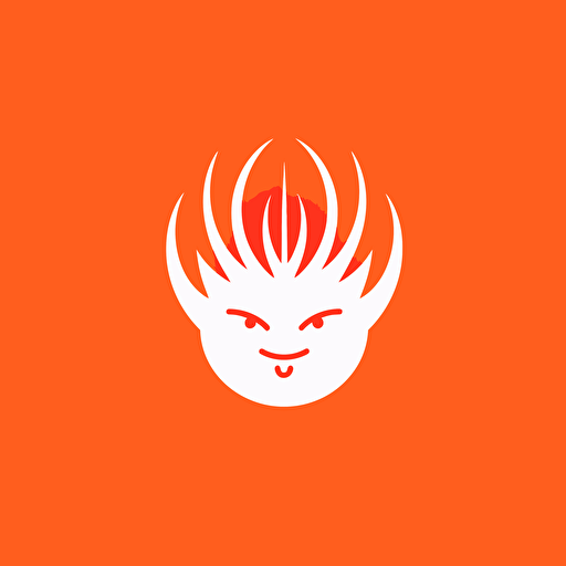a simple logo of a happy, energetic AI bot with hair of flames, vector, minimal, by Paul Rand